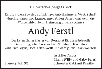 Todesanzeige von Andy Ferstl von merkurtz