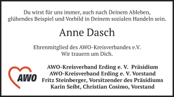 Todesanzeige von Anne Dasch von merkurtz
