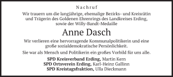 Todesanzeige von Anne Dasch von merkurtz
