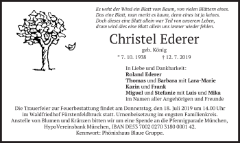 Todesanzeige von Christel Ederer von merkurtz