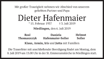 Todesanzeige von Dieter Hafenmaier von merkurtz