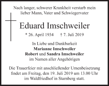Todesanzeige von Eduard Imschweiler von merkurtz