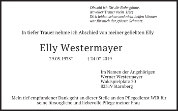 Todesanzeige von Elly Westermayer von merkurtz