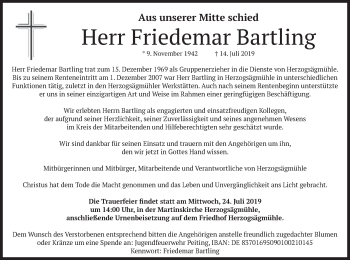 Todesanzeige von Friedemar Bartling von merkurtz
