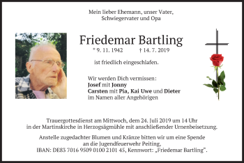 Todesanzeige von Friedemar Bartling von merkurtz