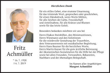 Todesanzeige von Fritz Achmüller von merkurtz