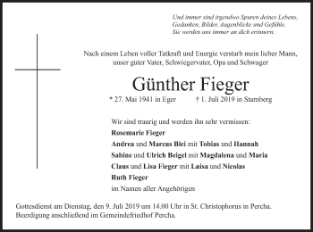 Todesanzeige von Günther Fieger von merkurtz