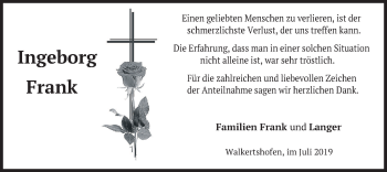 Todesanzeige von Ingeborg Frank von merkurtz