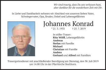 Todesanzeige von Johannes Konrad von merkurtz
