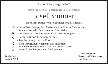 Todesanzeige von Josef Brenner von merkurtz