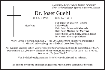 Todesanzeige von Josef Guehl von merkurtz