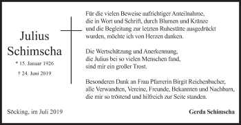 Todesanzeige von Julius Schimscha von merkurtz