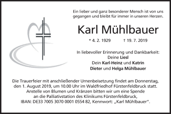 Todesanzeige von Karl Mühlbauer von merkurtz