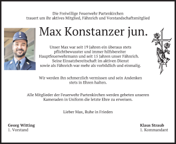 Todesanzeige von Max Konstanzer von merkurtz