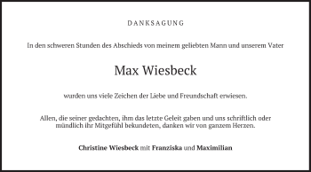 Todesanzeige von Max Wiesbeck von merkurtz