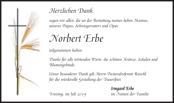 Todesanzeige von Norbert Erbe von merkurtz