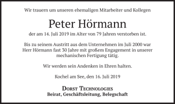 Todesanzeige von Peter Hörmann von merkurtz