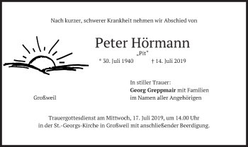 Todesanzeige von Peter Hörmann von merkurtz