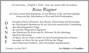 Todesanzeige von Rosa Wagner von merkurtz
