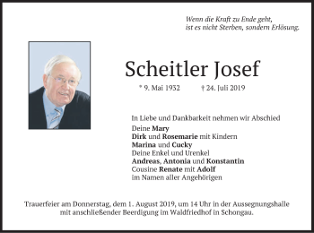Todesanzeige von Scheitler Josef von merkurtz