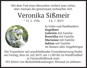 Todesanzeige von Veronika Sißmeir von merkurtz