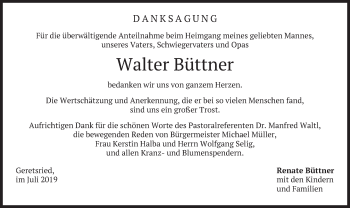 Todesanzeige von Walter Büttner von merkurtz