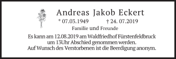 Todesanzeige von Andreas Jakob Eckert von merkurtz