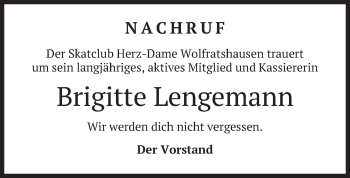 Todesanzeige von Brigitte Lengemann von merkurtz