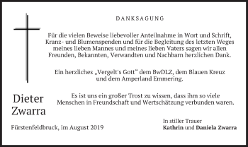 Todesanzeige von Dieter Zwarra von merkurtz
