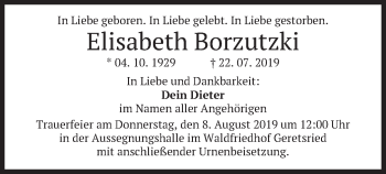 Todesanzeige von Elisabeth Borzutzki von merkurtz