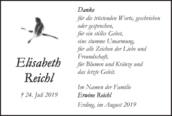 Todesanzeige von Elisabeth Reichl von merkurtz