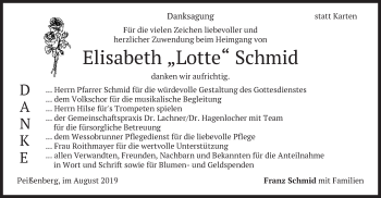 Todesanzeige von Elisabeth Schmid von merkurtz