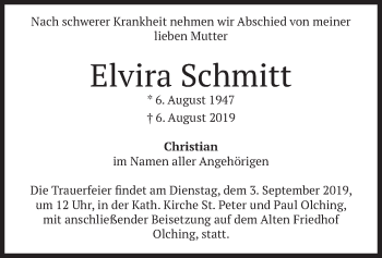 Todesanzeige von Elvira Schmitt von merkurtz