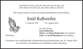 Todesanzeige von Emil Rußweiler von merkurtz