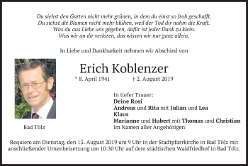 Todesanzeige von Erich Koblenzer von merkurtz