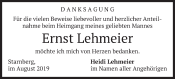 Todesanzeige von Ernst Lehmeier von merkurtz