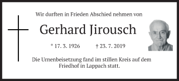 Todesanzeige von Gerhard Jirousch von merkurtz