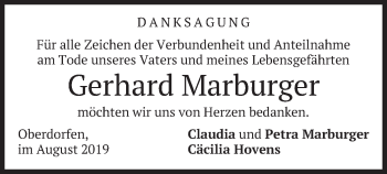 Todesanzeige von Gerhard Marburger von merkurtz