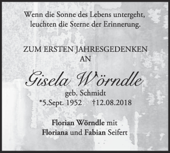 Todesanzeige von Gisela Wörndle von merkurtz