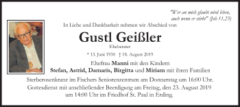 Todesanzeige von Gustl Geißler von merkurtz