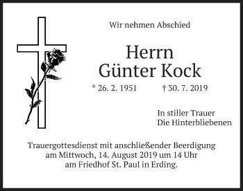 Todesanzeige von Günter Kock von merkurtz