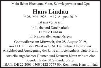 Todesanzeige von Hans Lindau von merkurtz