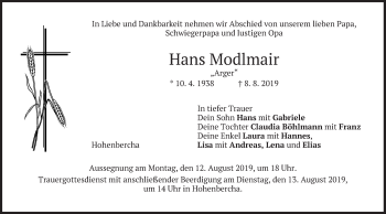Todesanzeige von Hans Modlmair von merkurtz