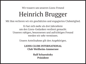 Todesanzeige von Heinrich Brugger von merkurtz