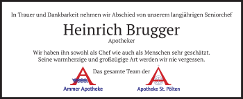 Todesanzeige von Heinrich Brugger von merkurtz