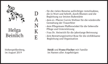 Todesanzeige von Helga Beinlich von merkurtz
