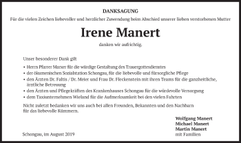 Todesanzeige von Irene Manert von merkurtz