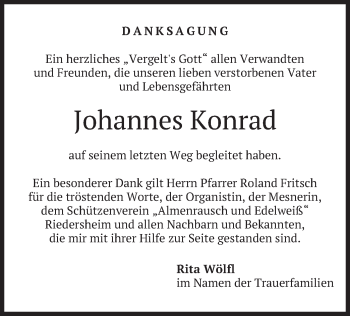 Todesanzeige von Johannes Konrad von merkurtz
