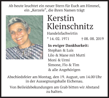 Todesanzeige von Kerstin Kleinschnitz von merkurtz