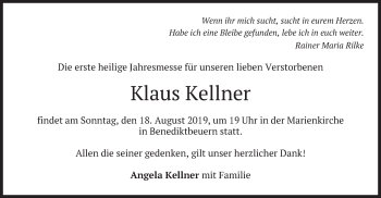Todesanzeige von Klaus Kellner von merkurtz
